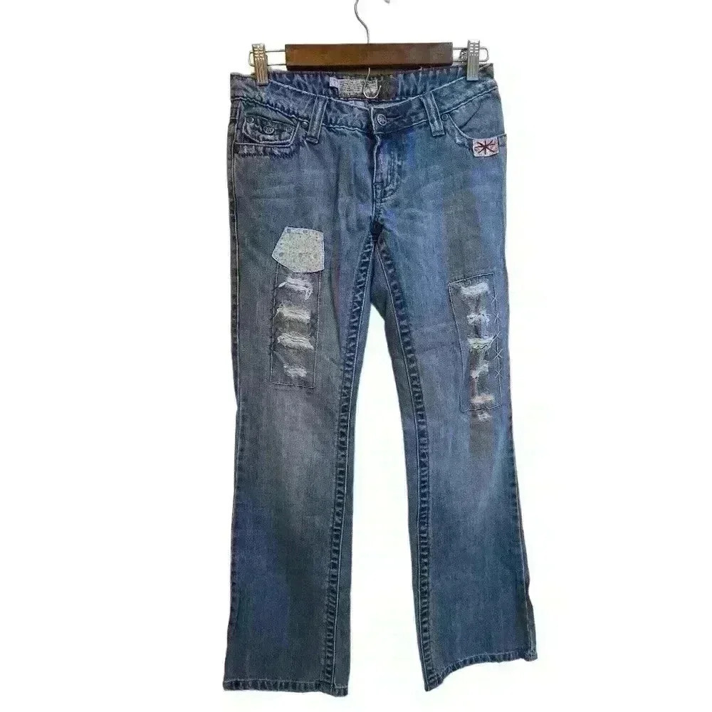 P7028 american rag cie light wash festival patchwork straight leg size 1